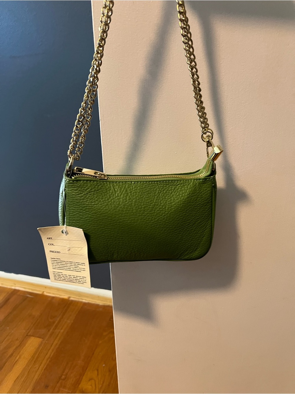 Green Leather Chain Strap Shoulder Bag